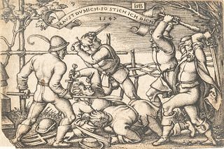 Hans Sebald Beham (German, 1500-1550) Engraving On Laid Paper, 1547, Peasants' Brawl From The Peasants' Feast, H 2" W 3"