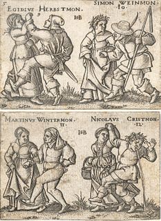 Hans Sebald Beham (German, 1500-1550) Engraving On Laid Paper, Ca. 1547, September And October; November And December, 2 Works H 2" W 2.8"