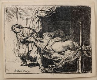 Rembrandt Van Rijn (Dutch, 1606-1669) Etching On Laid Paper, Partial Watermark, 1634, Joseph And Potiphar's Wife, H 3.6" W 4.5"