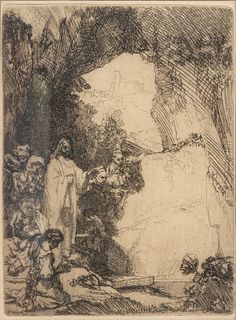 Rembrandt Van Rijn (Dutch, 1606-1669) Etching And Drypoint On Thin Wove Paper, 1642, The Raising Of Lazarus: Small Plate, H 6" W 4.5"