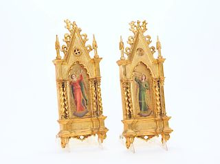 A Pair of Framed Italian Altar Porcelain Icons.