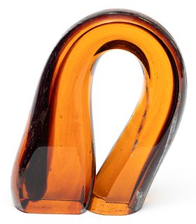 Harvey K. Littleton (American, 1922-2013) Amber Glass 'Loop' Sculpture, 1972, H 5.5" W 3.5" Depth 1.75" 177/500