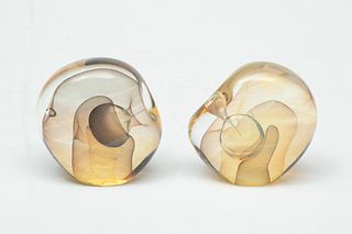 Sylvia Bernice Vigiletti (Ontario/Michigan, 1933-2020) 'Veiled Form' Art Glass Sculptures, 1978, H 3.5" W 3.5" Depth 1.75"