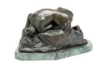 After Auguste Rodin (French, 1840-1917) Bronze Sculpture, Ca. Second Quarter 20th C., "La Danaide", H 8" W 9" L 15" Alexis Rudier Foundry