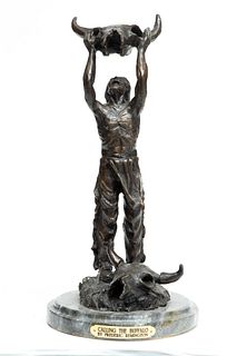 After Frederic Remington (American, 1861-1909) Bronze Calling The Buffalo, H 15.25" W 4.75" Depth 6.5"