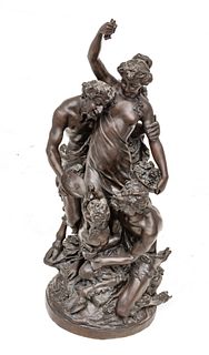 After Claude Michel Clodion (French, 1738-1814) Bronze Sculpture Ca. Mid/Late 20th C.,, Satyrs, H 30" Dia. 12"