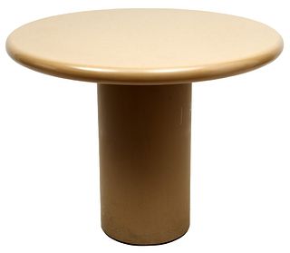 Attributed to Karl Springer (German/American, 1931-1991) Mid Century Modern, Beige Lacquered Dining Table Ca. 1970, H 28.5" Dia. 36"