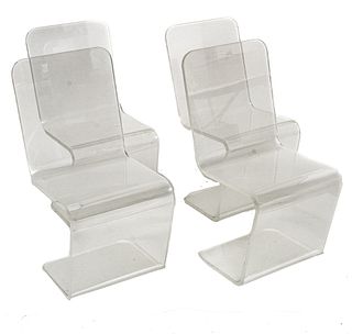 Attributed to Charles Hollis Jones (American, B. 1945) MId Century Modern, Lucite Z Chairs, Ca. 1970, Group Of 4, H 33.5" W 16" Depth 16"