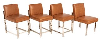 William Sonoma Home (American) Leather & Chromed Steel Chairs, H 36" W 18" Depth 26" 4 pcs