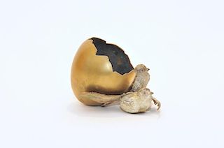 A Viennese Cold-Painted Bronze Figure of an Egg and Two Birds.