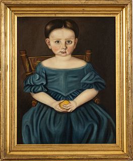 American School Oil On Canvas Ca. 1830-40, Portrait Of A Young Girl, H 23" W 18"