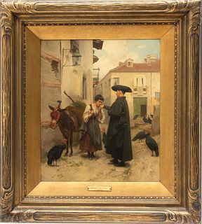 Jules Worms (French, 1832-1914) Oil On Canvas Ca. 1900, A Gesture Of Respect, H 18" W 14.5"
