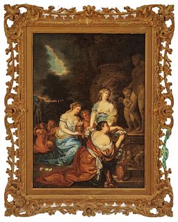 French School Oil On Canvas, Ca. 18th C., Offerings To Bacchus, H 15.5" W 21"