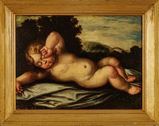 Italian School, Oil On Canvas, Ca. 18th C., Waking Christ Child, H 17" W 23.75"