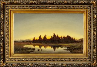 Anton Zwengauer (German, 1810-1884) Oil On Canvas, Sunrise At The Murnauer Moos, H 26" W 42"