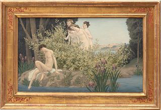 Bryson Burroughs (American, 1869-1934) Oil On Canvas, Ca. 1923, "Narcissus", H 18" W 30"