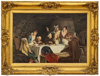 Alessandro Sani (Italian, 1856-1927) Oil On Canvas, "A Happy Party", H 20" W 29"