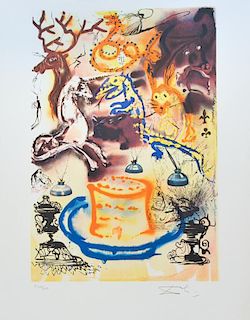 244/250 Salvador Dali. "Alice in Wonderland" Hand Signed Limited Edition Lithograph.