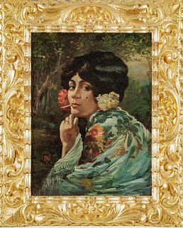 European Oil On Canvas, Ca. 19th C., Spanish Beauty With Cigarette, H 22" W 17"