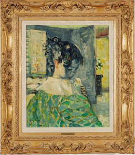 Luigi Corbellini (Italian, 1901-1968) Oil On Canvas, Young Girl With A Parakeet, H 22" W 18"