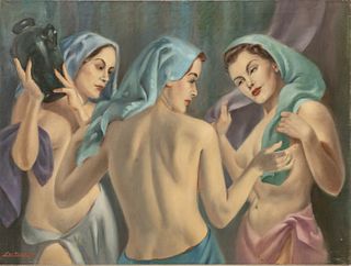 Leo Nowak (American, 1907-2001) Oil On Canvas, Ca. 1960, "Conversation", H 30" W 40"