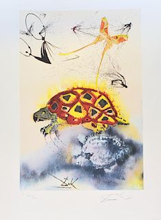 74/201 Salvador Dali. "Alice in Wonderland" Hand Signed Limited Edition Lithograph.