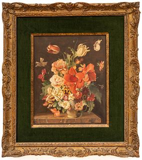Franz Xaver Wolf (Austrian, 1896-1990) Oil On Mahogany Panel, H 14 W 12 Still Life With Flowers