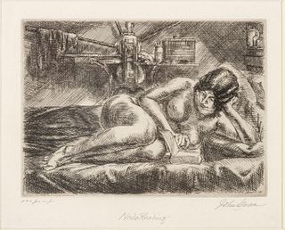 John Sloan (American, 1871-1951) Etching On Wove Paper, Ca. 1928, Nude Reading, H 5" W 7"