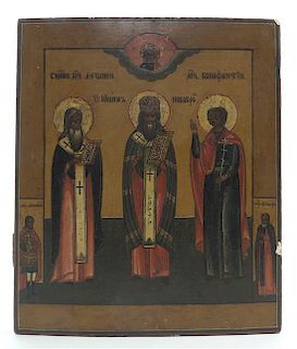 An Eastern European Painted Icon, Height 13 3/4 x width 11 3/4 inches.