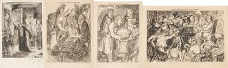 John Sloan (American, 1871-1951) Etching On Paper, Ca. 1902/5, Sleep Walker; Champagne; Silent Pie; Broomsticks, Group Of 4, H 5.75" W 4.25"