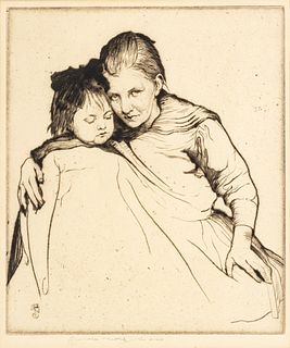 William Lee Hankey (British, 1869-1952) Etching And Drypoint On Paper, Ca. 1920, Affection, H 9.6" W 8.25"