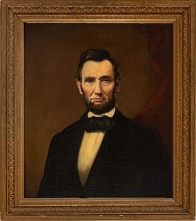 American Oil On Canvas Mounted To Board, Ca. Late 19th C., Portrait Of President Lincoln, H 25.5" W 21.5"