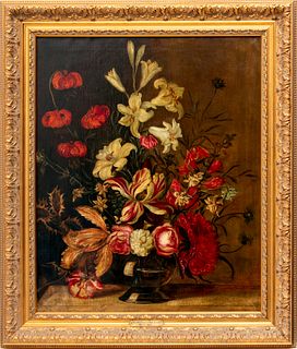 Attributed to Jacob Gerritsz Cuyp (Dutch, 1594-1651) Oil On Canvas, Floral Still Life, H 27.25" W 21.75"