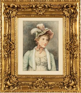 Jennie Augusta Brownscombe (American, 1850-1936) Watercolor On Paper, Ca. 19th C., Portrait Of A Woman, H 19.5" W 14.75"