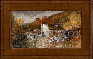 Lucien Whiting Powell (American, 1846-1930) Watercolor And Gouache On Paperboard, Old Mill, Fall, Upstate, NY, H 15" W 27"