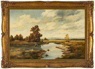 Per Ewert (Austrian, 1869-1894) Oil On Canvas, River Landscape, H 24" W 36"