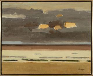 Robert Wilbert (American, B. 1929) Oil On Canvas, 1967, Cloudy Huron Sunrise, H 24" W 30"