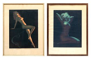 Earl Steffa Moran (American, 1893-1984) Prints On Paper, Nude Females,, Group Of 2 Works H 11" W 14.5"