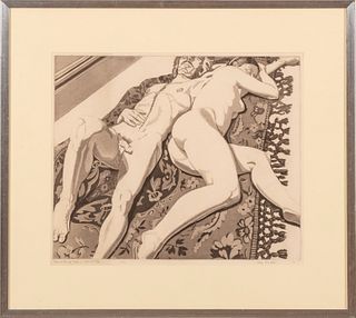 Philip Pearlstein (American, 1924-2022) Etching And Aquatint On Wove Paper, 1971, Male And Female Nudes On Spanish Rug, H 17.5" W 21.5"