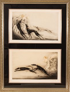 Louis Icart (French, 1888-1950) Drypoint And Aquatint On Paper, Ca. 1929-33, Coursing II; Vitesse (Speed II), H 15" W 25" 2 pcs