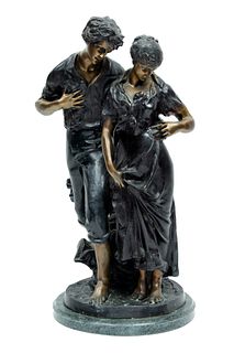 After Luca Madrassi (Italian, 1848-1919) Bronze Sculpture, Courting Couple, H 27" Dia. 10"