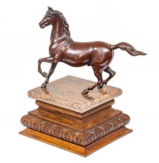 Bronze Patinated Metal Sculpture, Startled Horse, H 18.5" W 12" Depth 10.75"