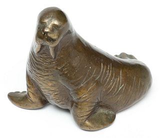 Scott Nelles (American) Bronze With Brown Patina, 20th Century, Sea Walrus, H 2.7" L 3"