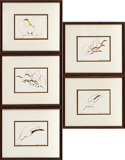 Benjamin Chee Chee (Canadian-Ojibwa, 1944-1977) Lithographs On Paper, Ornithological Subjects, H 6" W 7.5" 5 pcs