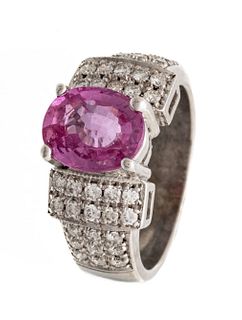14k White Gold, Pink Sapphire & Diamond Ring, 10g Size: 6.5