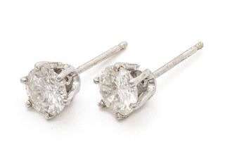 Pair of Round Brilliant Cut Diamond & 14kt White Gold Stud Earrings, Dia. 0.25" 1g