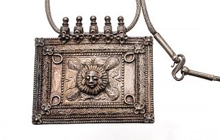 Antique Silver Necklace & Pendant, L 32" 2.05t oz