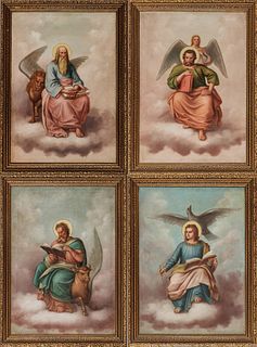 German Oils On Canvas, Ca. 1900, St. Matthew, St. Mark, St. Luke And St. John, H 40" W 24" 4 pcs