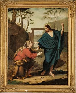 After Antonio Da Correggio Oil On Canvas, Ca. 1849, "Noli Me Tangere", H 36" W 28.75"