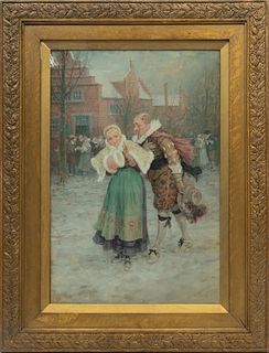 Attributed to George Henry Boughton (American, 1833-1905) Watercolor On Paper, "Adulation", H 24" W 15"